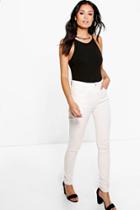 Boohoo Esther High Rise Ecru Skinny Jeans Ecru