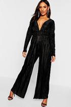 Boohoo Plisse Pleated Long Sleeve Jumpsuit