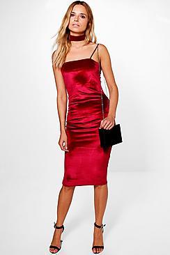 Boohoo Abela Velvet Square Neck Choker Midi Dress