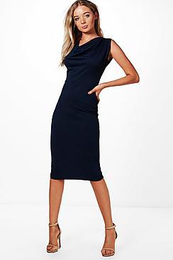 Boohoo Charlotte Cowl Neck Midi Dress