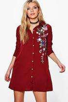 Boohoo Taylor Embroidered Boxy Shirt Dress