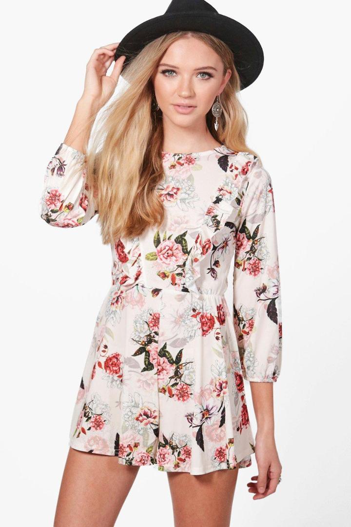 Boohoo Katie Floral Ruffle Playsuit Multi