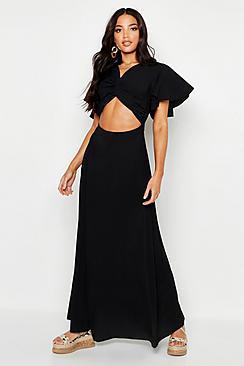 Boohoo Knot Front Flared Sleeve Maxi Dress
