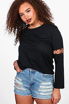 Boohoo Plus Grace Eyelet Sleeve Top