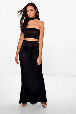Boohoo Ashley Choker Bandeau And Fish Tail Maxi Skirt