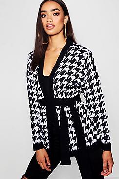 Boohoo Dog Tooth Belted Cardigan