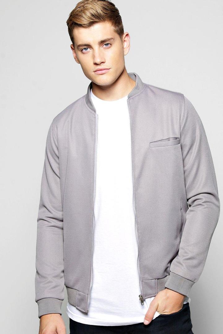 Boohoo Smart Lined Pique Zip Through Jacket Grey