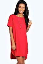 Boohoo Ivy Step Hem Woven Shift Dress Berry