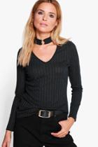 Boohoo Tamara Metal Trim Choker Rib Tee Black