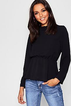 Boohoo High Neck Peplum Hem Blouse