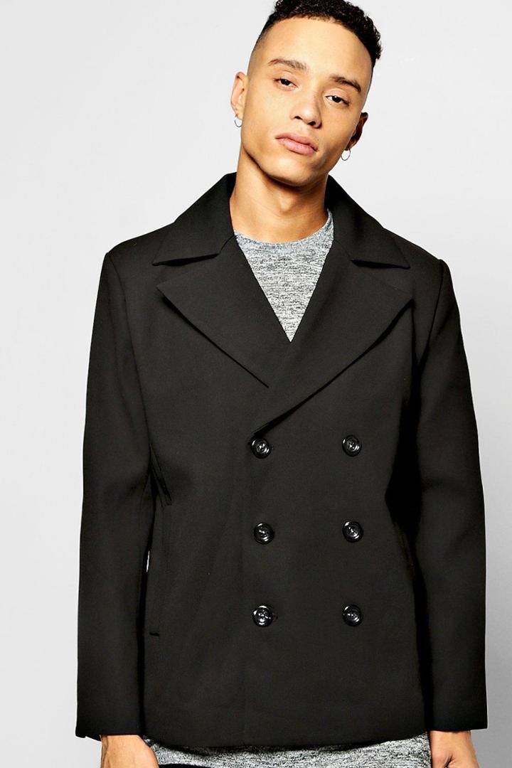 Boohoo Double Breasted Pea Coat Black