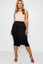 Boohoo Plus Contrast Stitch Belted Midi Skirt