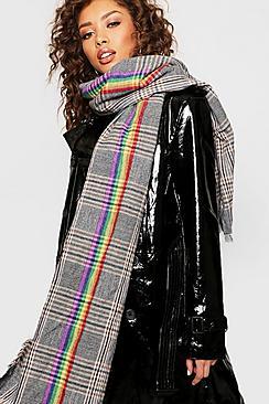 Boohoo Mono Rainbow Check Scarf
