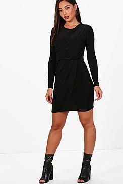Boohoo Ailsa Wrap Power Shoulder Bodycon Dress