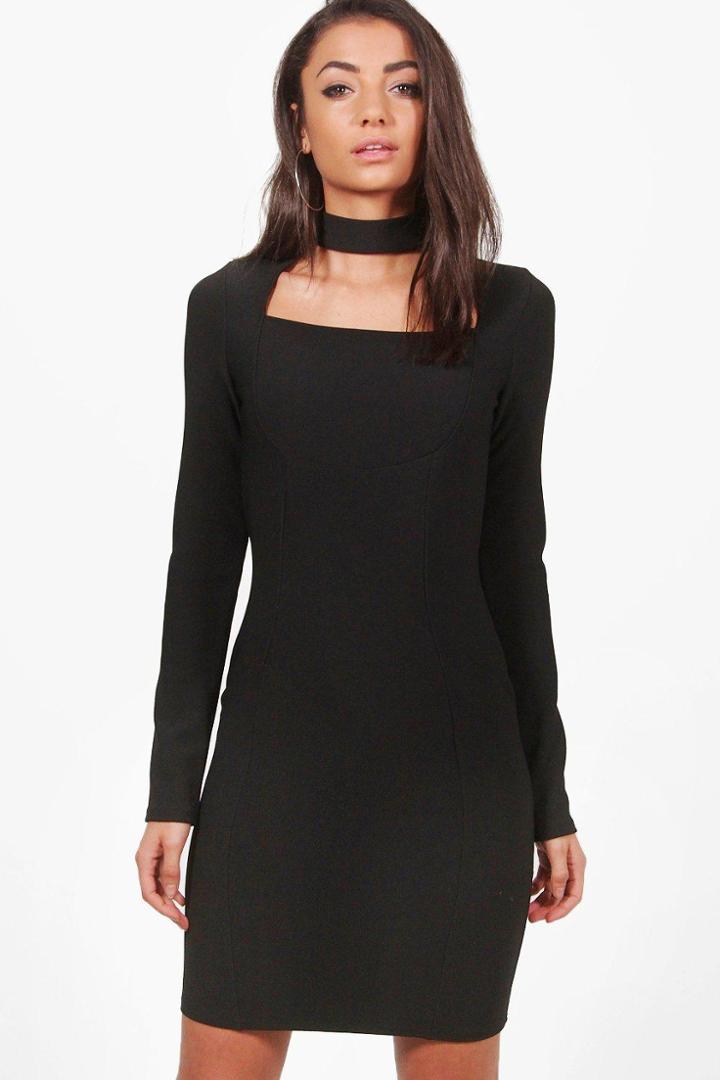 Boohoo Tall Beth Bandage Cut Out Neck Dress Black