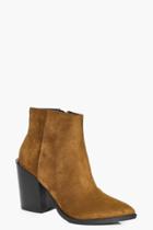 Boohoo Frances Pointed Block Heel Ankle Boot Tan