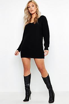Boohoo Plus V Neck Jumper Mini Dress