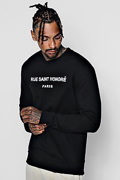 Boohoo Paris Slogan Fleece Crew Neck Sweater