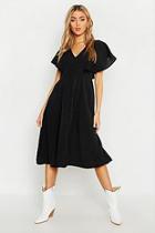 Boohoo Button Through Flared Sleeve Midi Dress