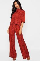 Boohoo High Neck Snake Print Top + Wide Leg Trouser Co-ord