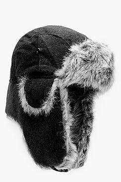 Boohoo Black Fur Lined Fleece Trapper