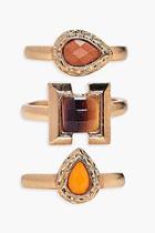 Boohoo Lacey Mixed Stone Ring 3 Pack