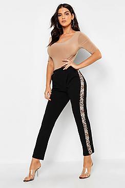 Boohoo Leopard Print Stripe Cigarette Trousers