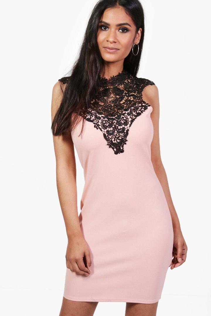 Boohoo Emma Lace Trim Midi Bodycon Dress Blush