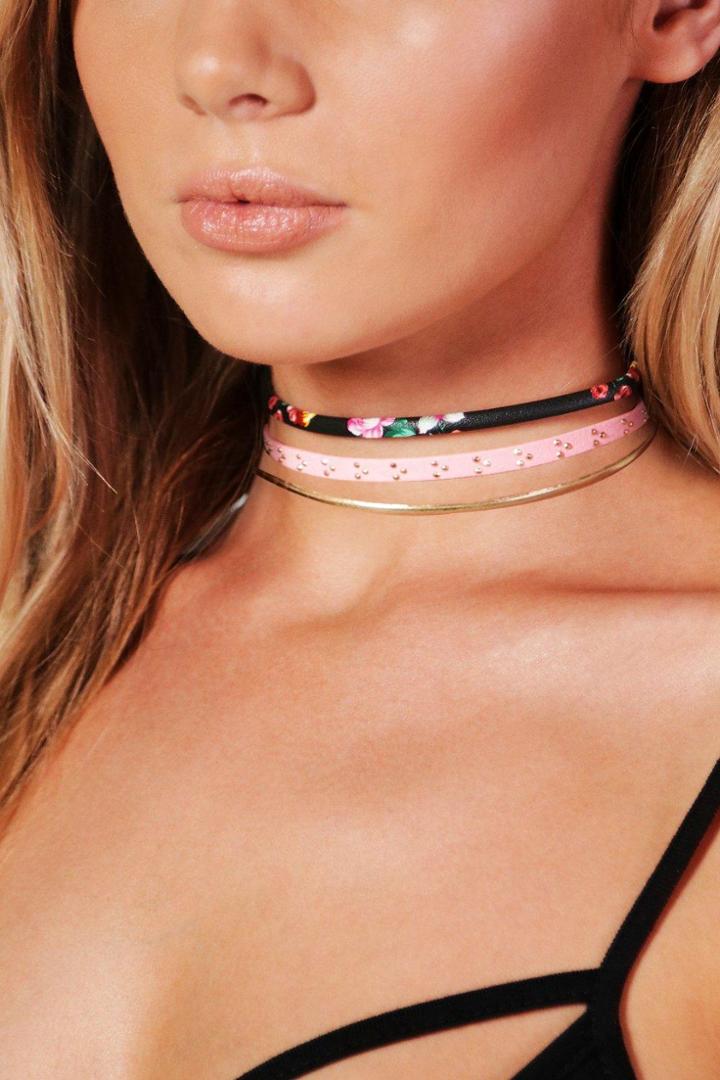 Boohoo Lyla Mixed Design Choker 5 Pack Multi