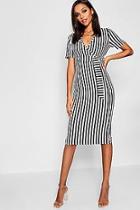 Boohoo Striped Wrap Midi Dress