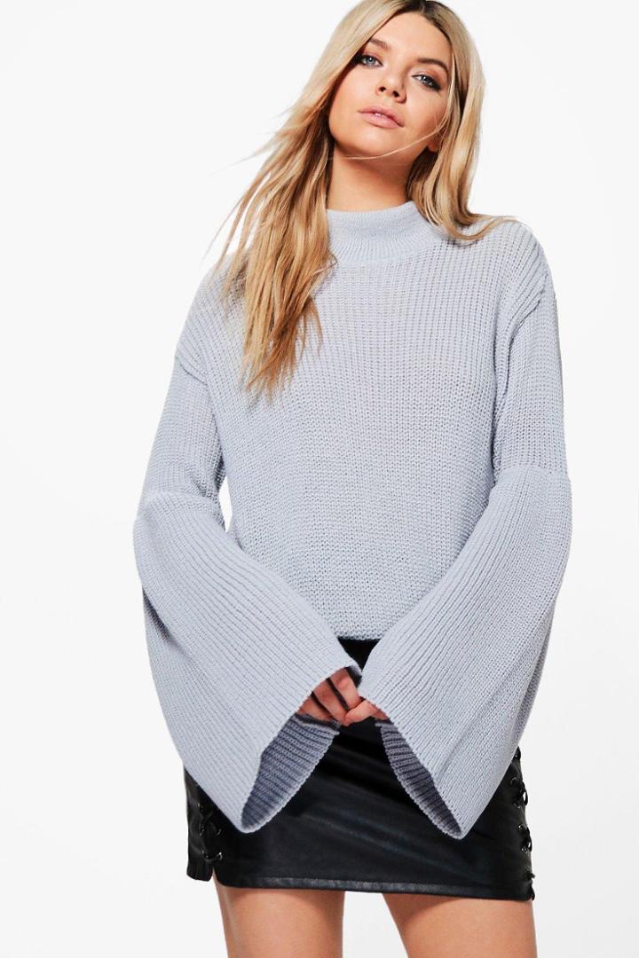 Boohoo Phoebe Wide Sleeve Jumper Grey