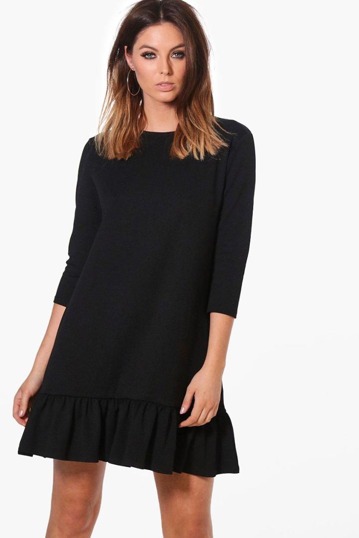 Boohoo Summer Frill Hem Shift Dress Black