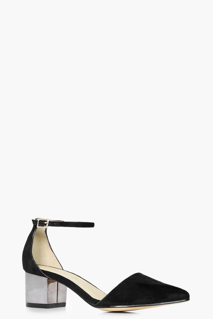 Boohoo Megan Metallic Heel Pointed Ballet Black