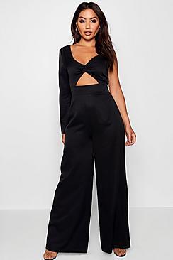Boohoo One Shoulder Cut Front Wide Leg Jumpsuit