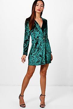 Boohoo Petite Velvet Blazer Style Mini Dress