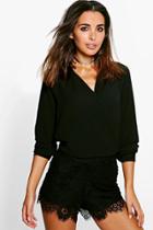 Boohoo Alyssa Wrap Front Blouse Black