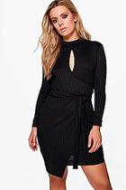 Boohoo Plus Alison Rib Wrap Tie Waist Dress