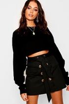 Boohoo High Waist Mock Horn Button Belted Mini Skirt