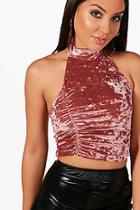 Boohoo Libbie Velvet Ruched Side Crop