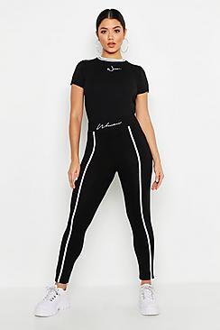 Boohoo Woman Embroidered Binding Cotton Leggings