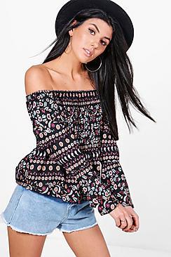 Boohoo Saskia Paisley Print Woven Shirred Top