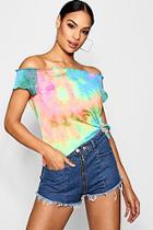 Boohoo Emilie Tie Dye Shirred Bardot Top