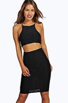 Boohoo Petite Megan Textured Crop And Midi Co-ord