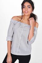 Boohoo Kaitlin Stripe Off The Shoulder Shirt Black