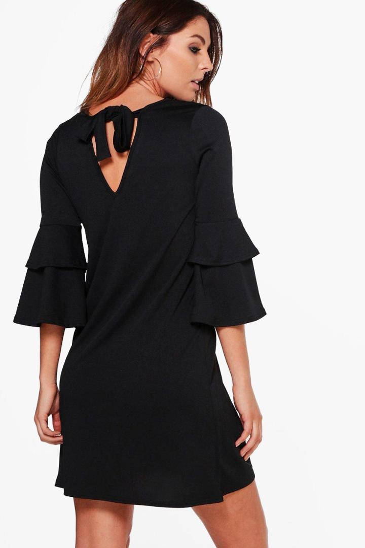 Boohoo Sara Frill Sleeve Tie Back Dress Black