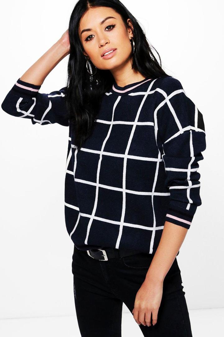 Boohoo Emma Check Pattern Jumper Navy