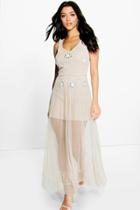 Boohoo Mia Boutique Beaded Barely There Maxi Dress Nude