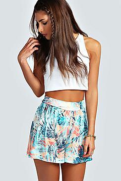 Boohoo Abbie Palm Print Flippy Shorts