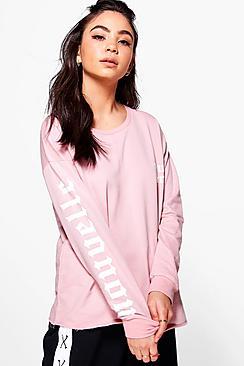 Boohoo Mila New York Slogan Long Sleeve Sweat