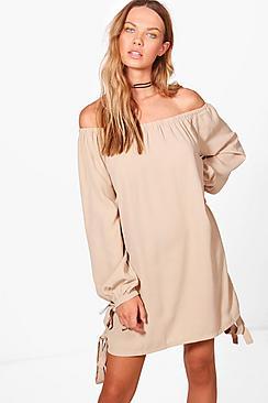 Boohoo Leanna Off Shoulder Eyelet Shift Dress